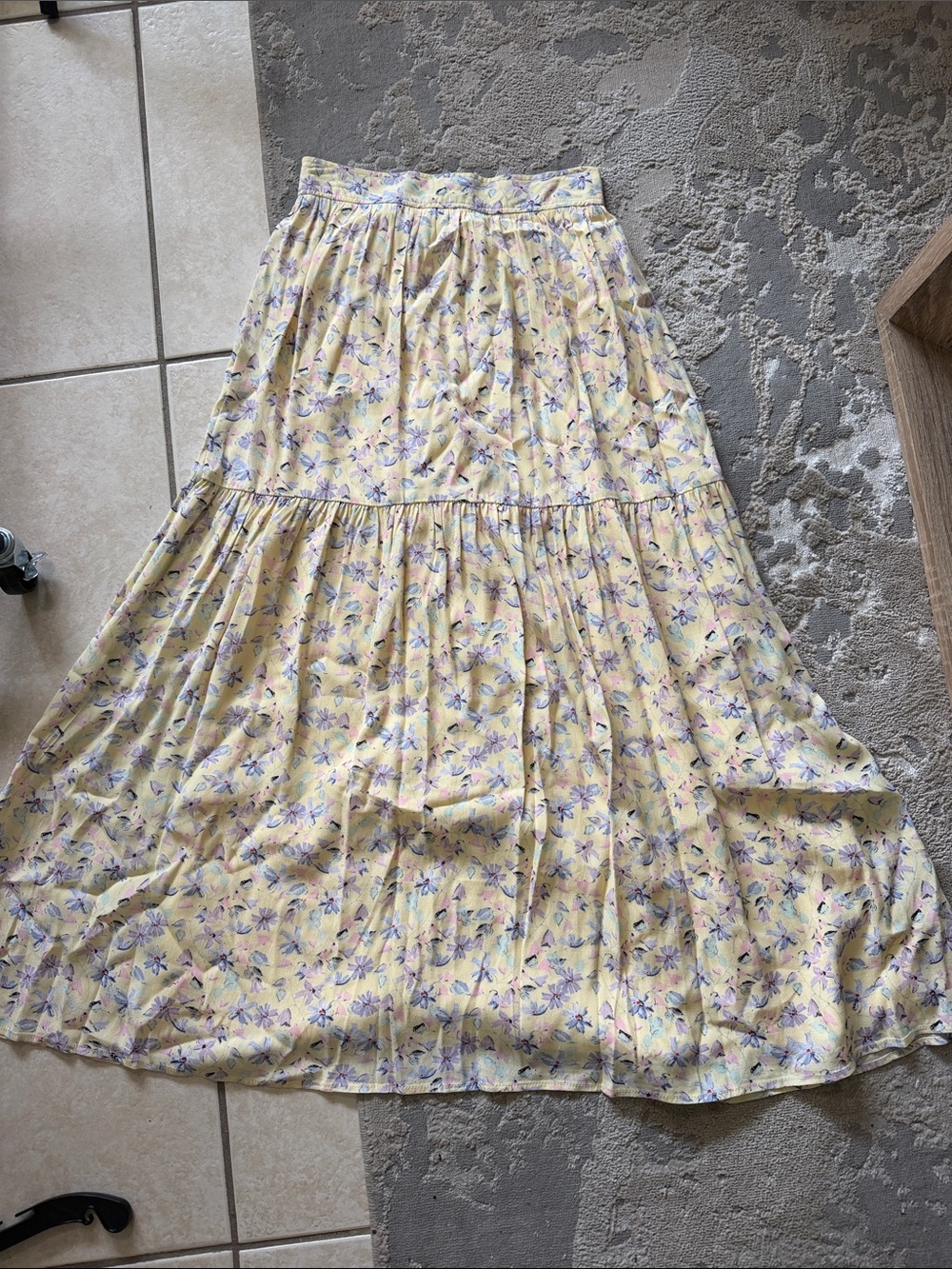 Yellow Floral Tiered Maxi Skirt with Lavender Accents - Picture 4 of 5